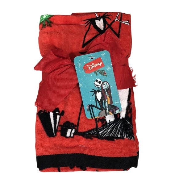 Disney Jack Skellington Christmas hand towel Set Of 2 Red Black NWT New - Picture 1 of 4